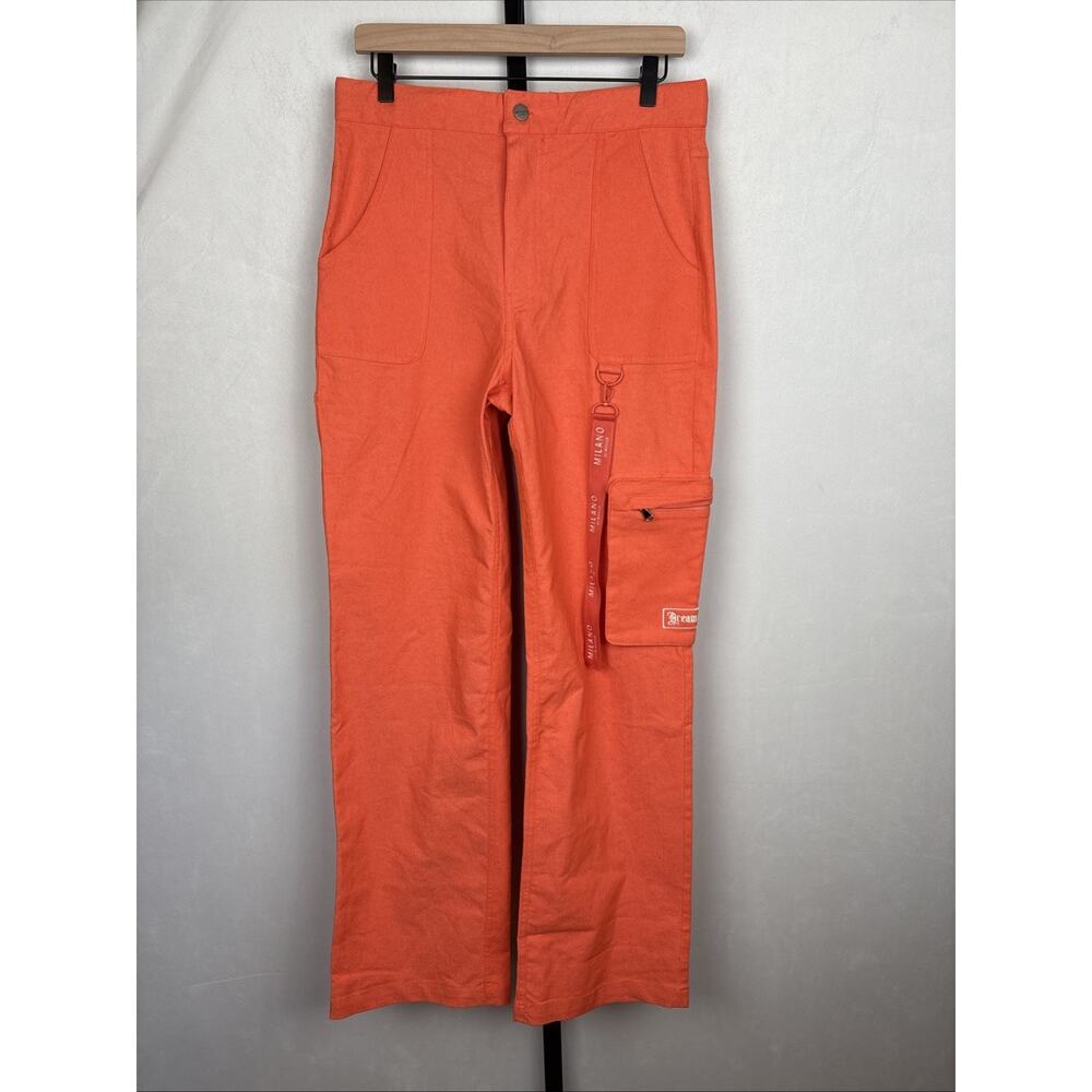 NEW Milano Di Rouge Nira Cargo Pant Women's Large Orange Stretch Logo Streetwear